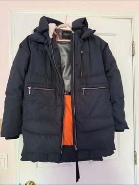 Orolay Women's Navy Puffer Coat with Orange Lining